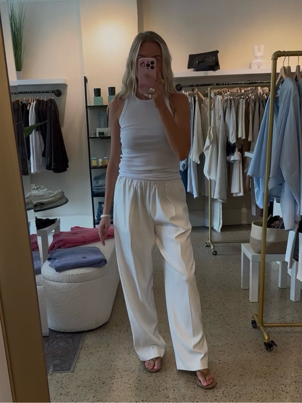 SAMSOE High-Rise Wide-Leg Pants in Off-White